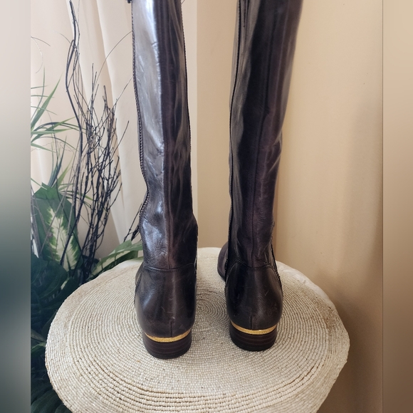 Isola Brown Leather Tall Riding Biker Boots, Size 9.5 - Picture 4 of 11